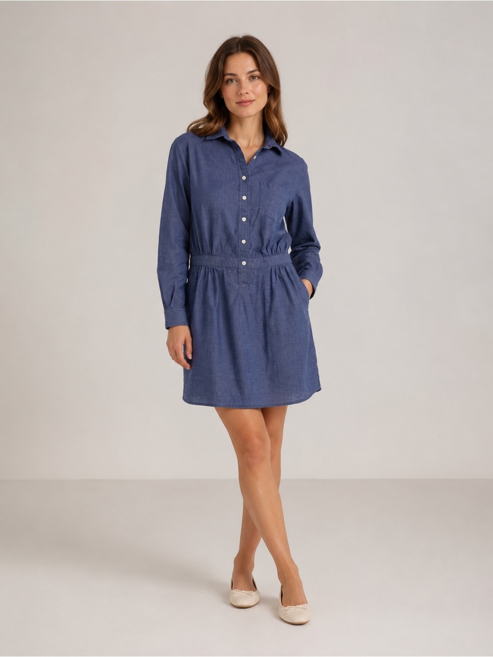 Banana Republic Blue Chambray Fit & Flare Shirt Dress - Size 6 Petite